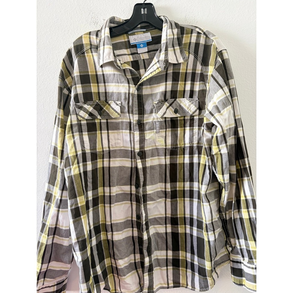 COLUMBIA mens long sleeve flannel  plaid button up shirt black Green large